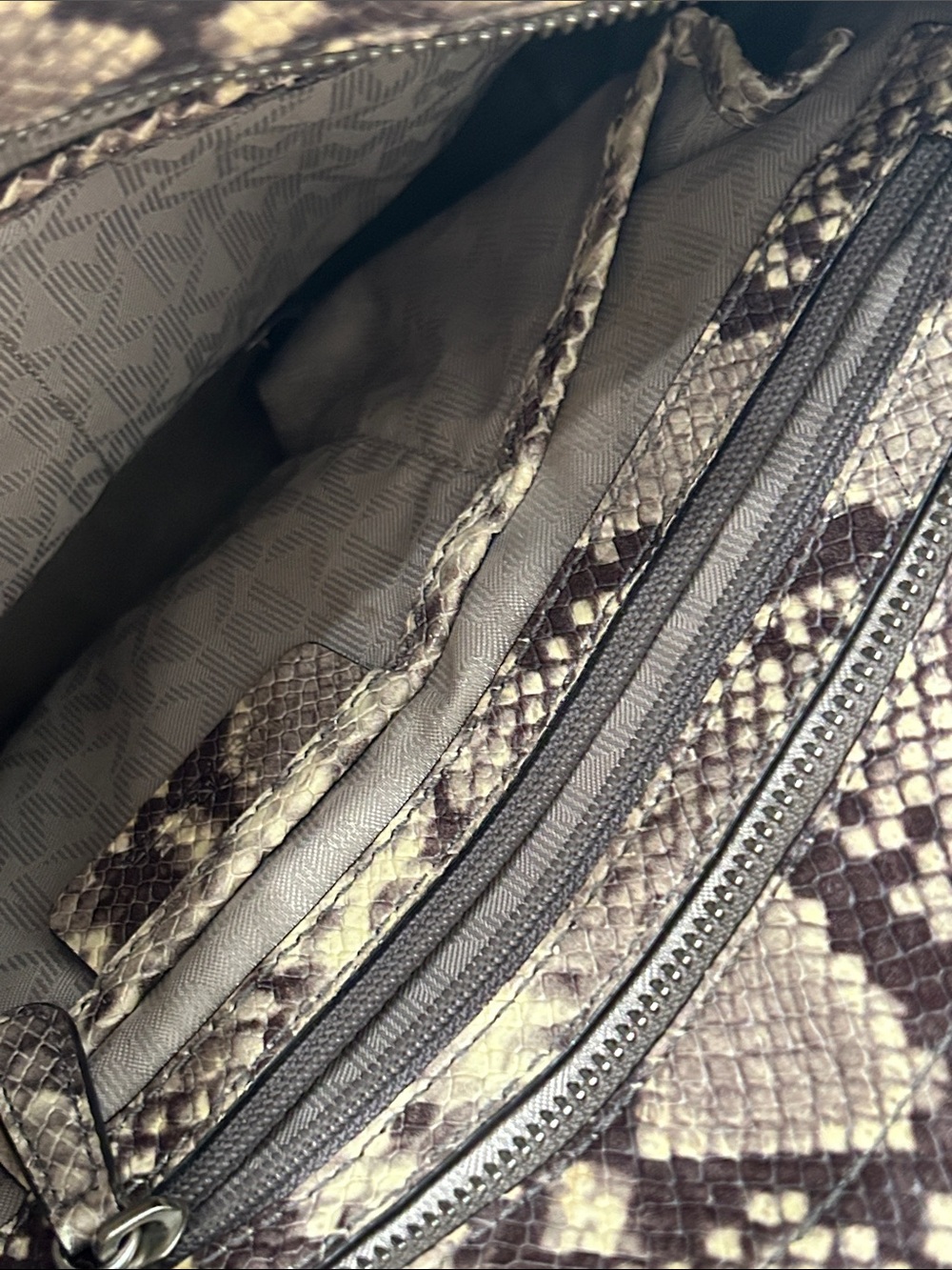 Michael Kors Snake-Print Tote in Brown and Tan 13”X11” - Picture 9 of 12